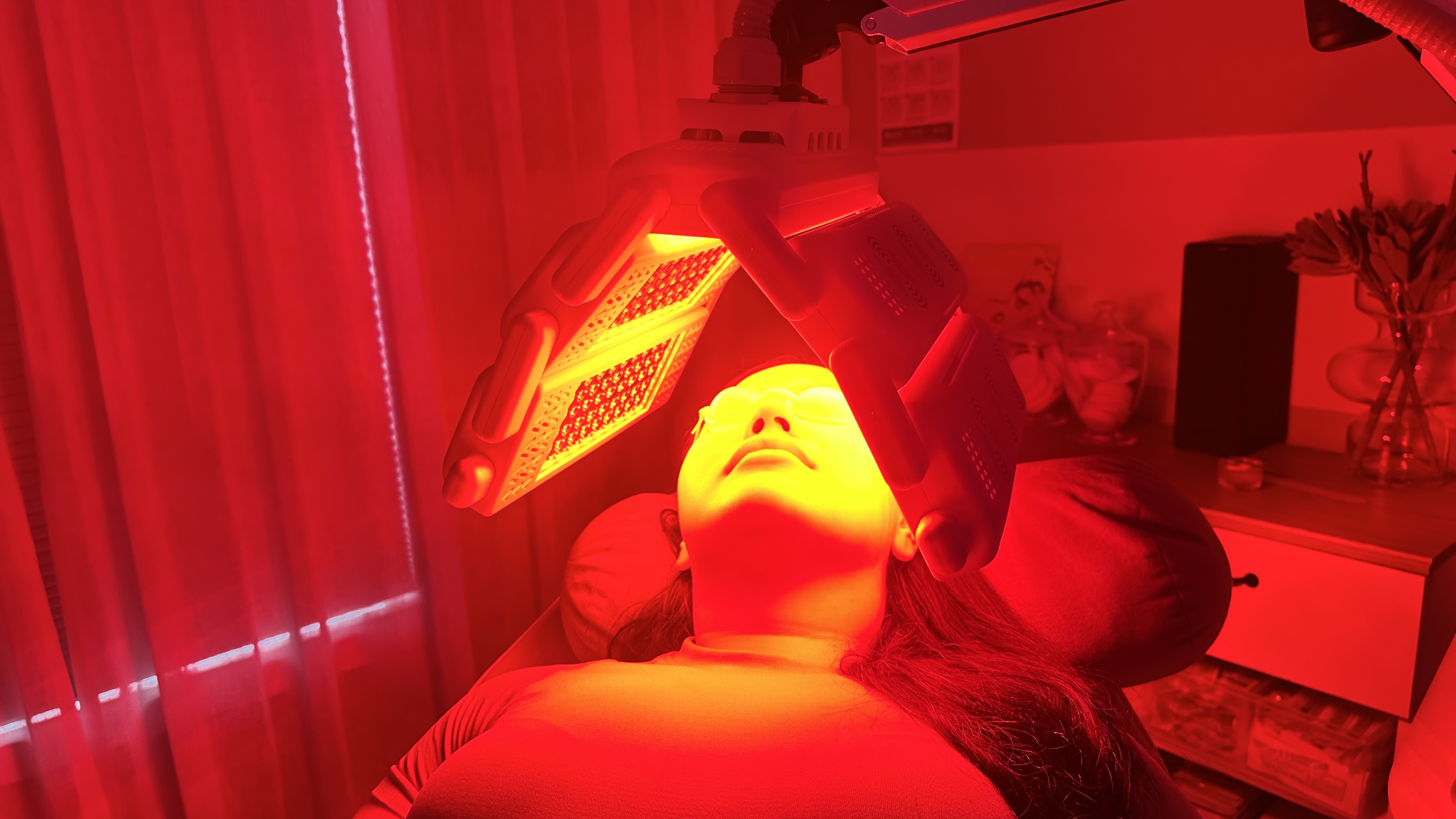 A detailed view of the microneedling process on facial skin